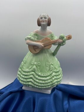 Herend Porcelain Lady Figurine in Light Green Dress with Guitar, Mrs. Deryne